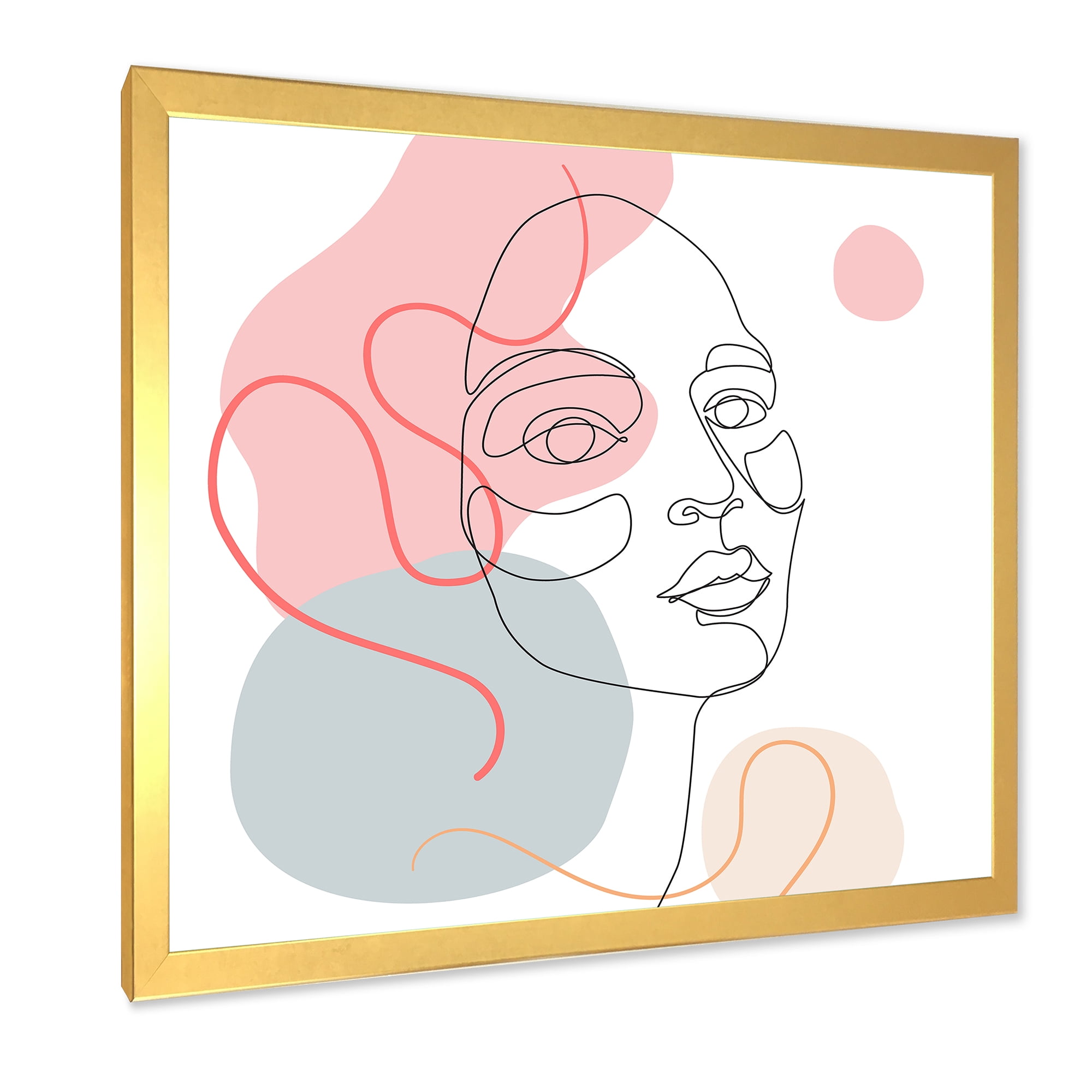 Designart 'One Line Drawing of Young Girl In Pastel Tones' Modern Framed Art Print