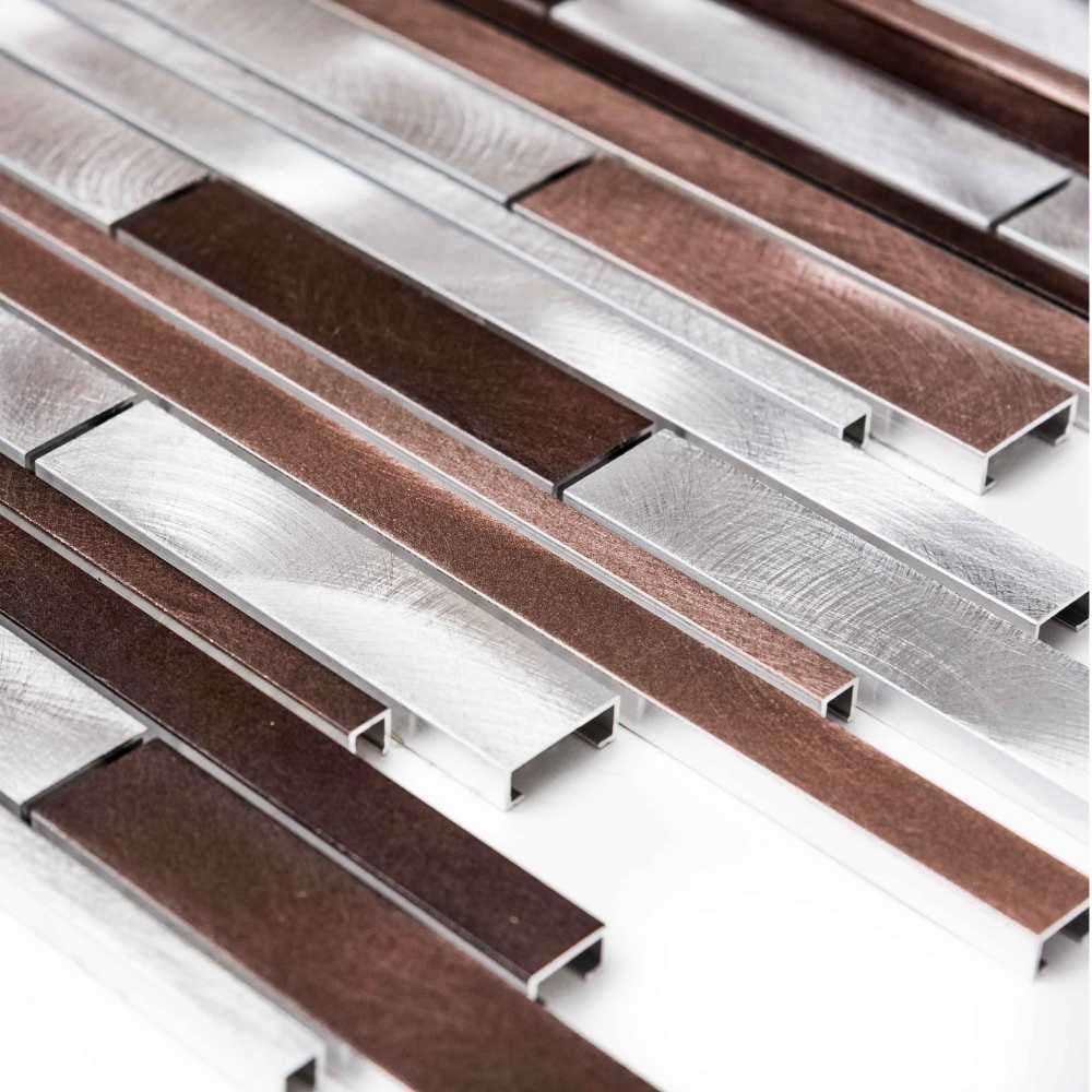 The Tile Life Mason Brick 12" x 12" Noce Brushed Metal Linear Mosaic Tile, 1 Sheet