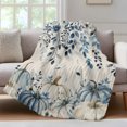 thumbnail image 4 of Vintage Fall Blue Throw Blanket, Flannel Fleece Blanket with Striped Design for Couch, Thanksgiving Botanical Pumpkins Rustic Soft Breathable All Season Plush Blankets for Sofa Chair Travel 32"x48", 4 of 9