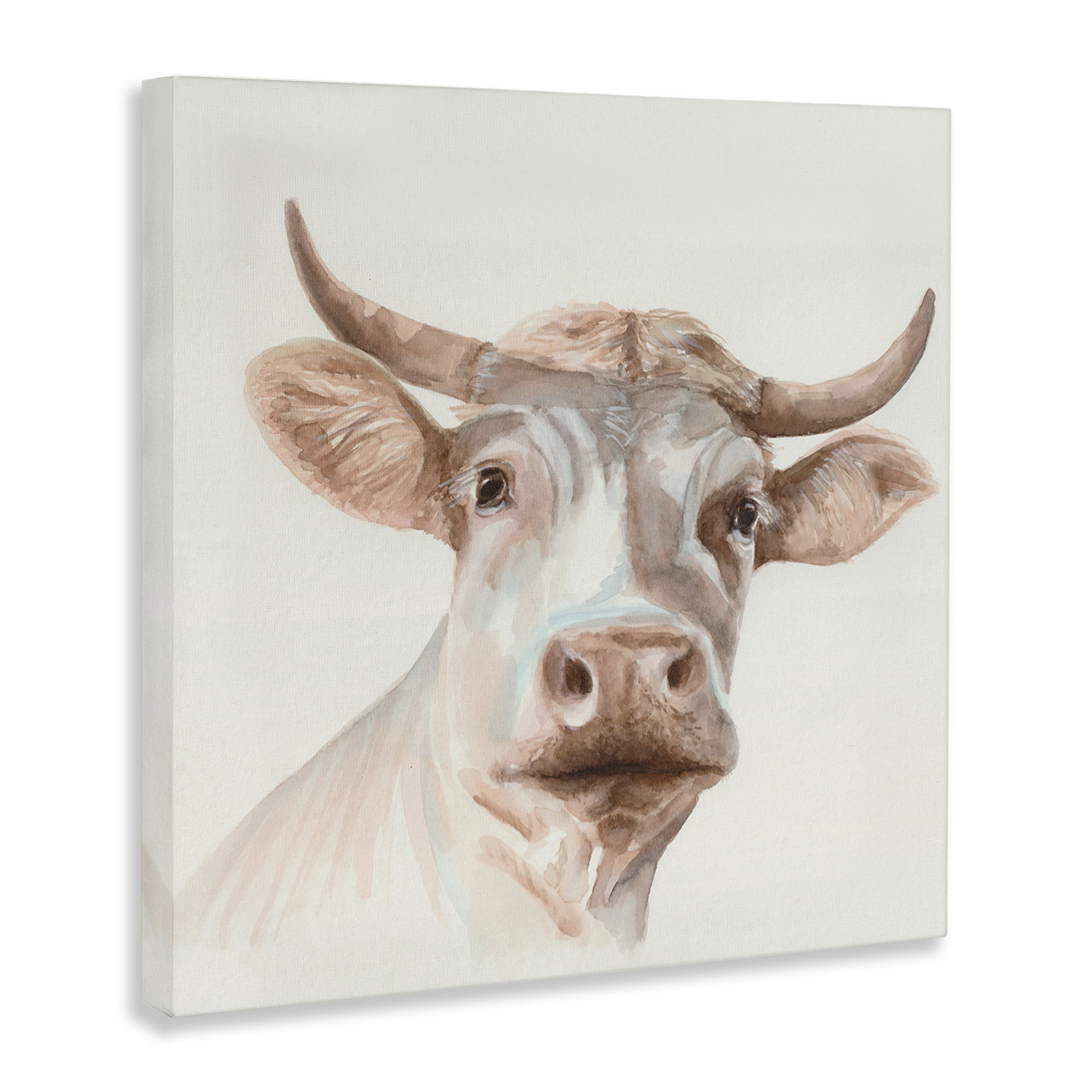 Stupell Industries Cream Beige Cow Animals Painting Wrapped Canvas Art Print Wall Art, 30 x 30