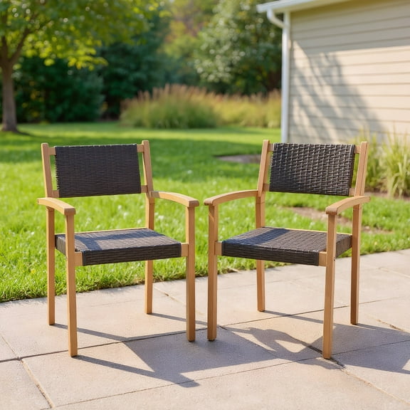 YYAo Set of 2 Stackable Outdoor Wicker Dining Chair