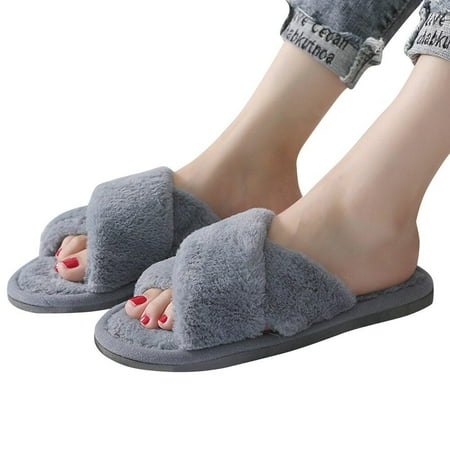 

Winter Women House Slippers Faux Fur Fashion Warm Shoes Woman Slip On Flats Female Slides Black Pink Cozy Home Furry Slippers