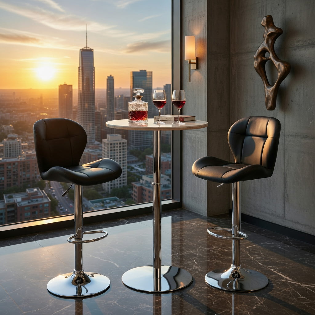 Hommoo 2-Pack Adjustable Bar Stools, PU Tufted Height-Adjustable Bar Chairs with Chrome Base & Footrest for Kitchen Island, Home Bar, Pub & Breakfast Counter, Black