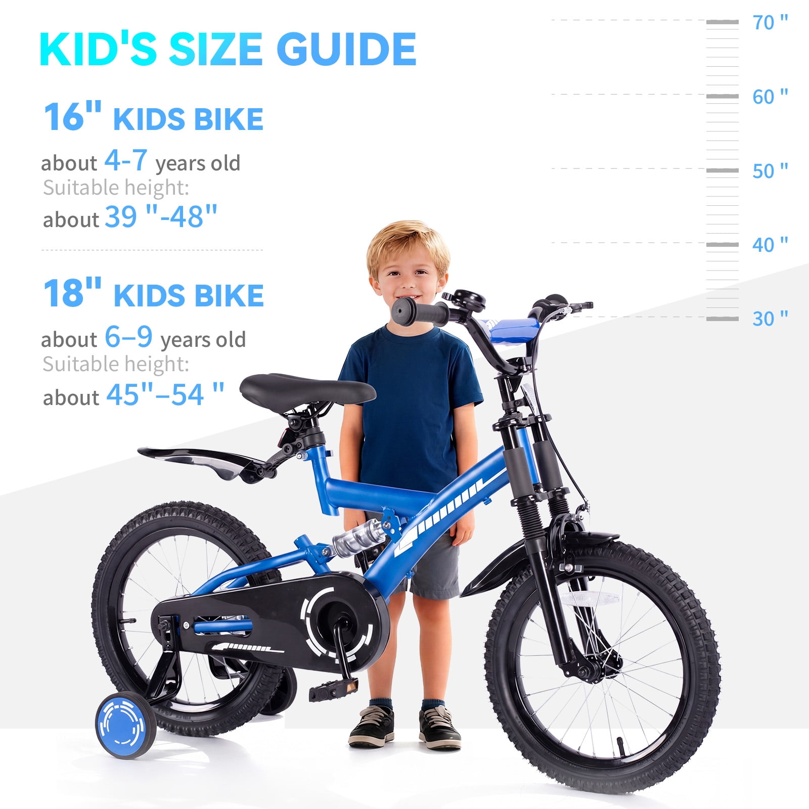 SUGIFT 16 Inch Kids Bike for Boys Girls Ages 4-7, Training Wheels, Handbrake and Bell, Blue
