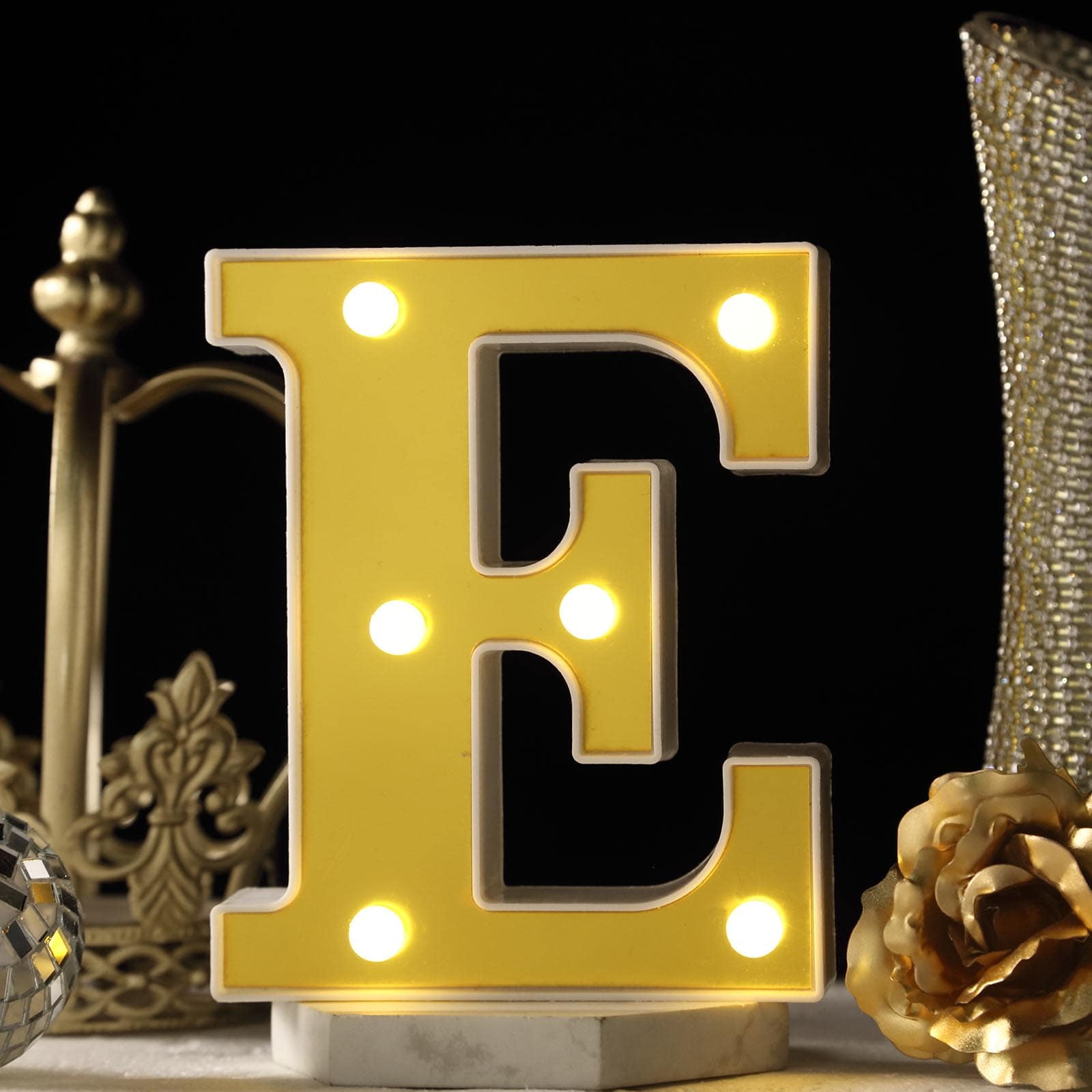 Efavormart 6" 3D Gold Marquee Letters 5 LED Light Letters Warm White Letter Lights - E - Walmart.com
