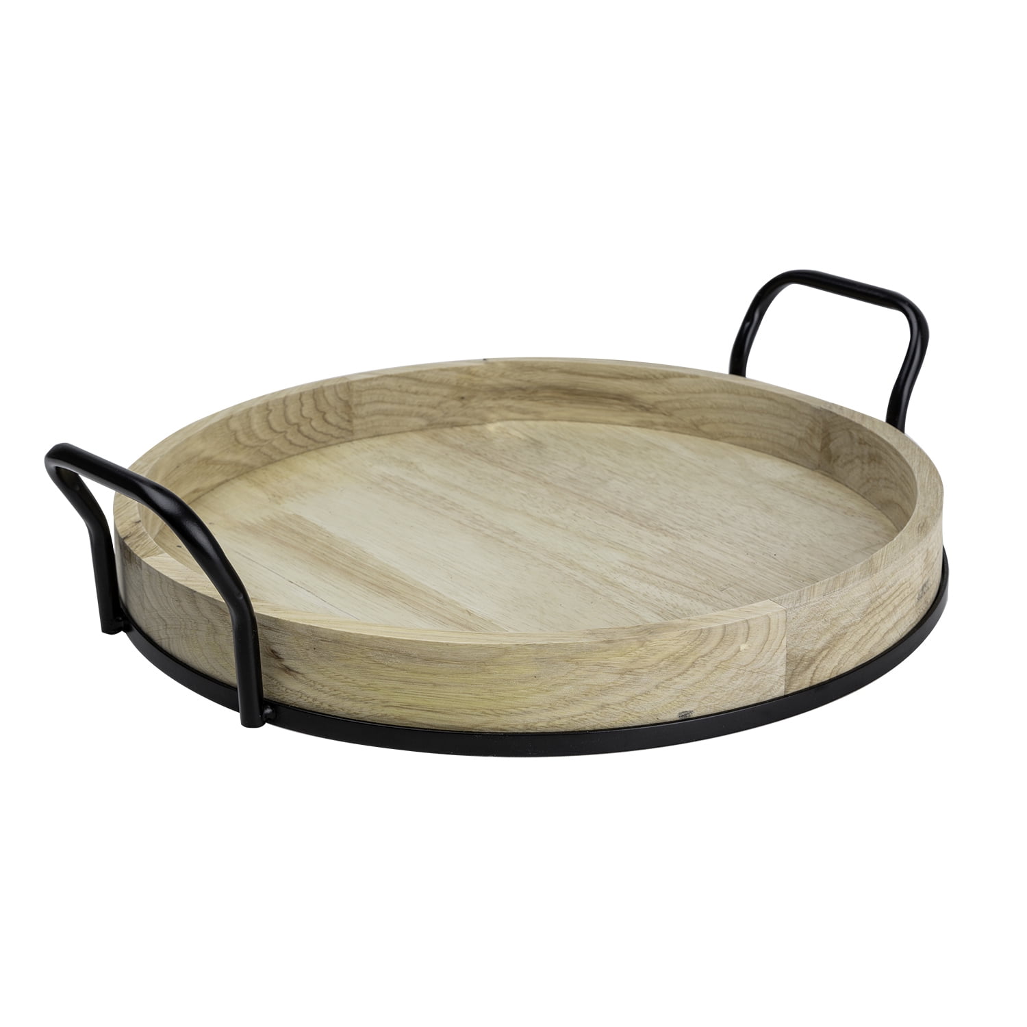 Better Homes & Gardens Round Light Wood and Metal Tray