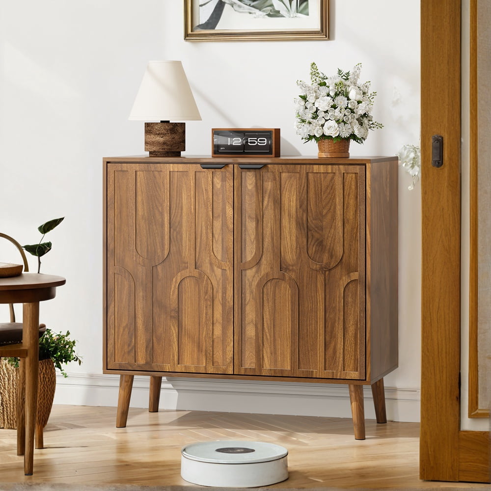 TrumanPick Farmhouse Buffet Cabinet with Paper Clip Design – Wood Sideboard with Storage for Kitchen, Dining Room, Living Room, Entryway, Walnut, 31.5" W