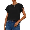 thumbnail image 4 of Women Strappy Back Cutout Short Sleeve Round Neck Plain Tee Shirt, 4 of 5