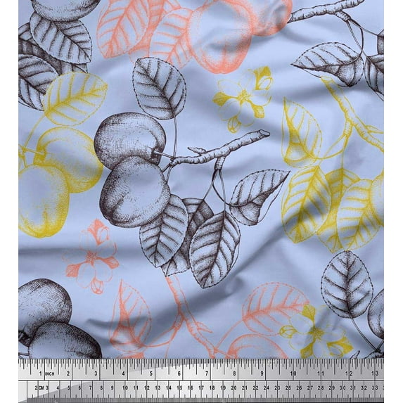 Soimoi Cotton Jersey Fabric Leaves & Palm Fruits Print Sewing Fabric Yard 58 Inch Wide