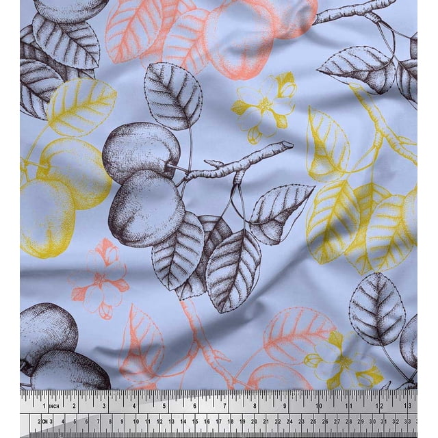 Soimoi polyester Crepe Fabric Leaves & Palm Fruits Print Fabric by the Yard 52 Inch Wide