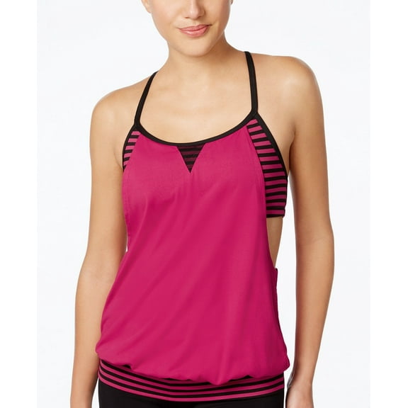 Nike FUCHSIA Laser Stripe Layered Tankini Swim Top, US Medium