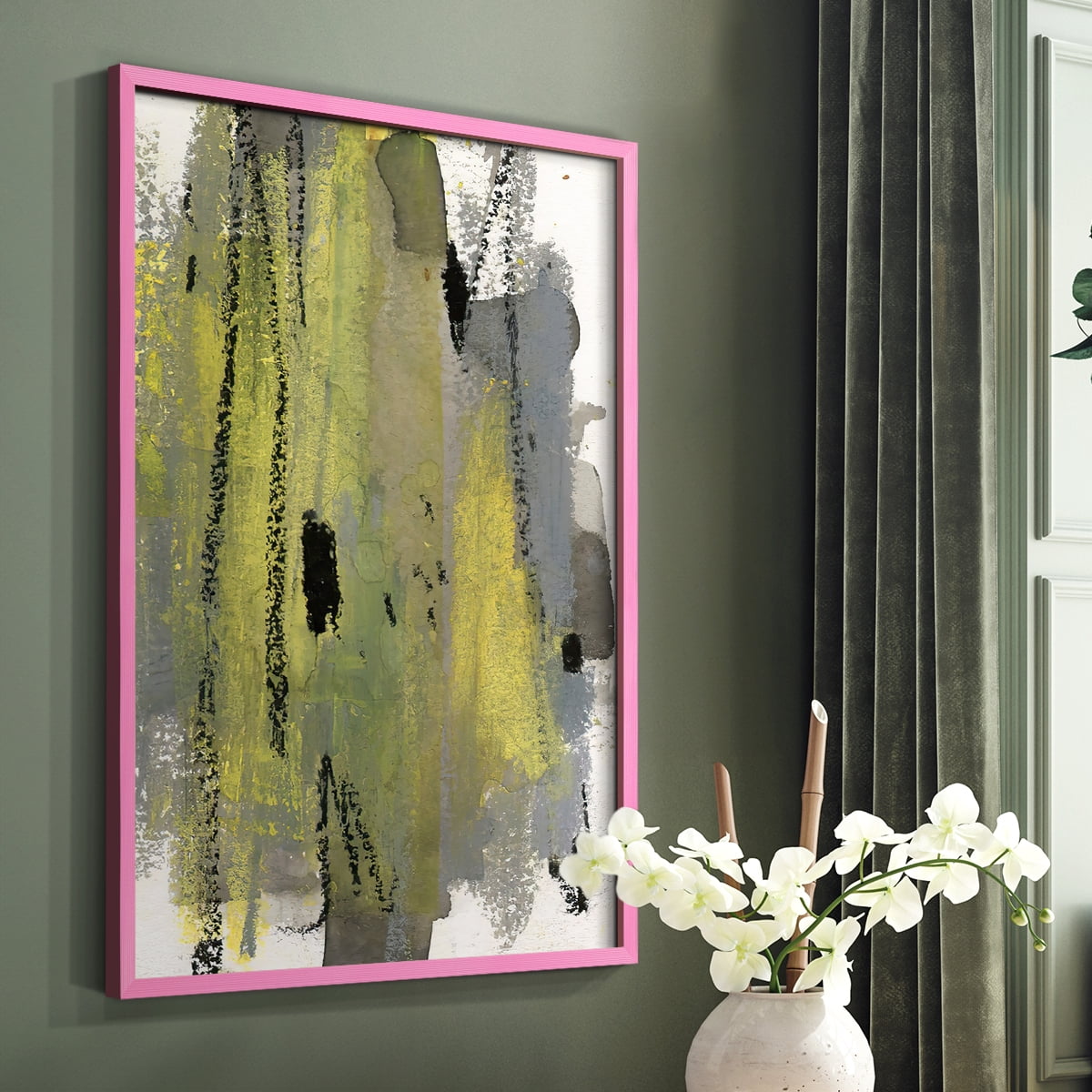 Loft Pastel I Framed Print in Pink Solid Wood Framed Print No Nail Hanging