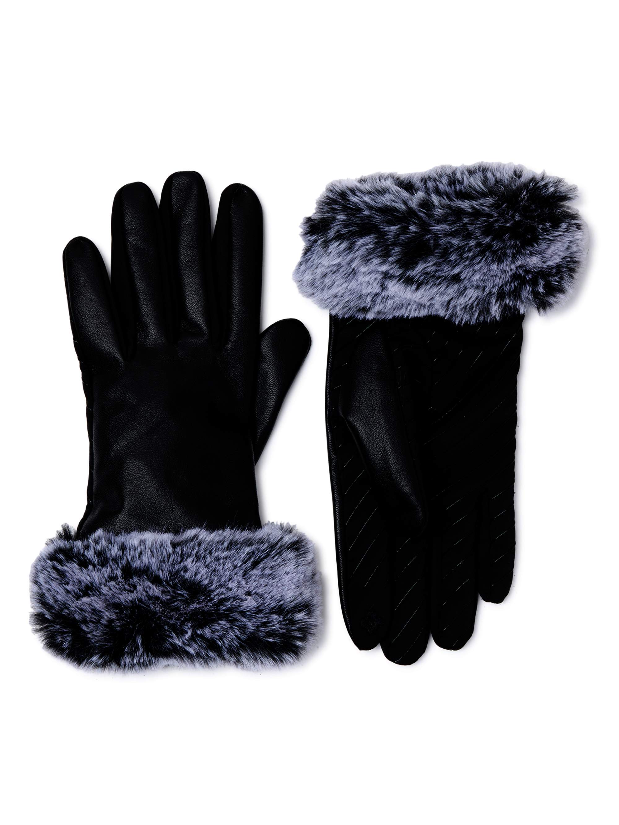Time and Tru Women's Leather Gloves with Faux Fur Cuffs