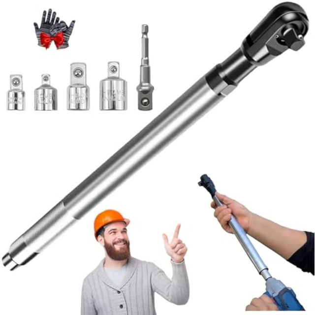 Clé d'Extension Électrique Multifonction de 1/2 Po, Clé d'Extension Décalée pour Perceuses Électriques et Impact, Clés avec 4 Convertisseurs de Prise, Conception Robuste et Mince pour Espaces Étroits (1 Ensemble)