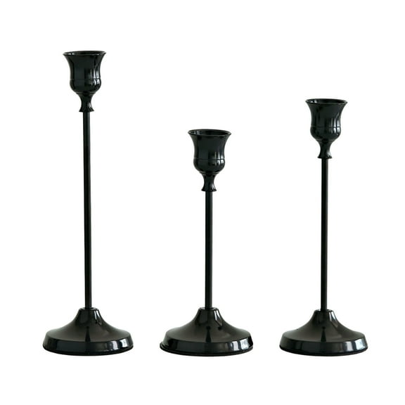 3-Piece Candelabra Set, Aluminum Alloy Metal Candlestick Holders with Varying Heights for Wedding Dining Table Holiday Decor(Black)