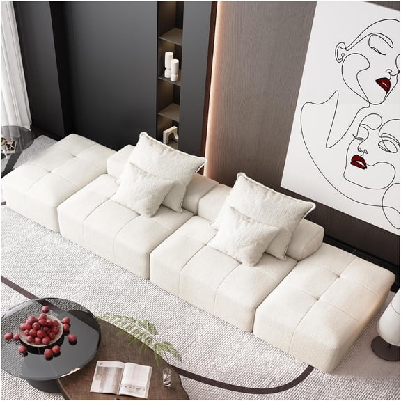 JERFIT Modern 4-Piece Modular Sectional Sofa with Ottomans, Beige Chenille Fabric, No Assembly Required, Tufted Back, Includes Pillows