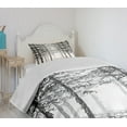 thumbnail image 4 of Ambesonne Forest Quilted Bedspread Set 2 Pcs, Sketch Style Line Art, Twin Size, Black Grey White, 4 of 6