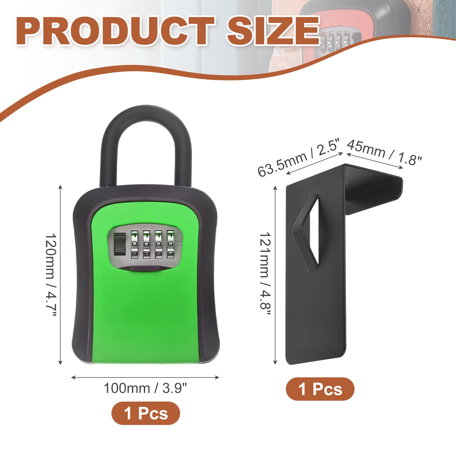 Uxcell Key Lock Box with Code, (4.7 x 3.9 Inch, Green), Resettable Combination Lockbox Portable Key Storage Box with Wall-Mounted Bracket, Suit - for Home Entrance/Garage/Warehouse