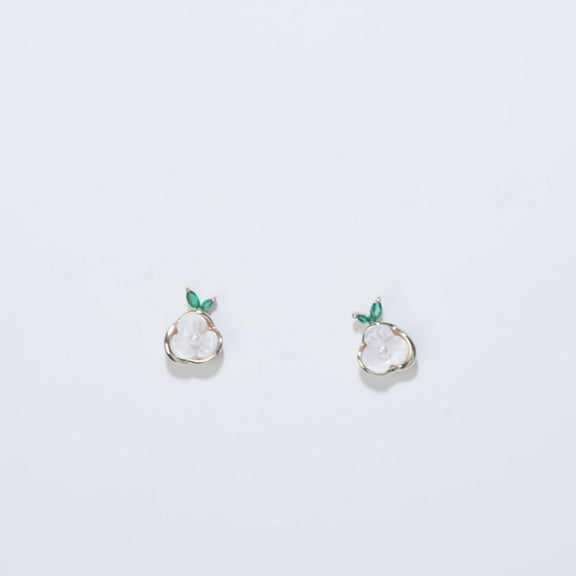 【Stud Earrings】Gold Tone, Mother - of - Pearl & Pearl, Zircon Leaf, Delicate & Elegant, For Fashion Lovers