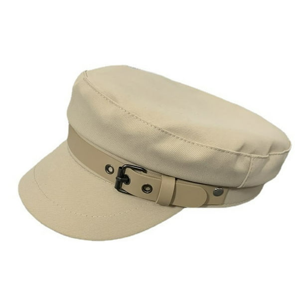 Boina de cuero con hebilla para mujer, gorra con visera a la moda, sombrero para dama que combina con todo