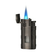 Ambrogio.L Triple Jet Torch Lighter with Cigar Cutter Punch, Cigar Cigarette Lighter Visible Gas Tank, Adjustable Gas Tank, Gas not Included,Black