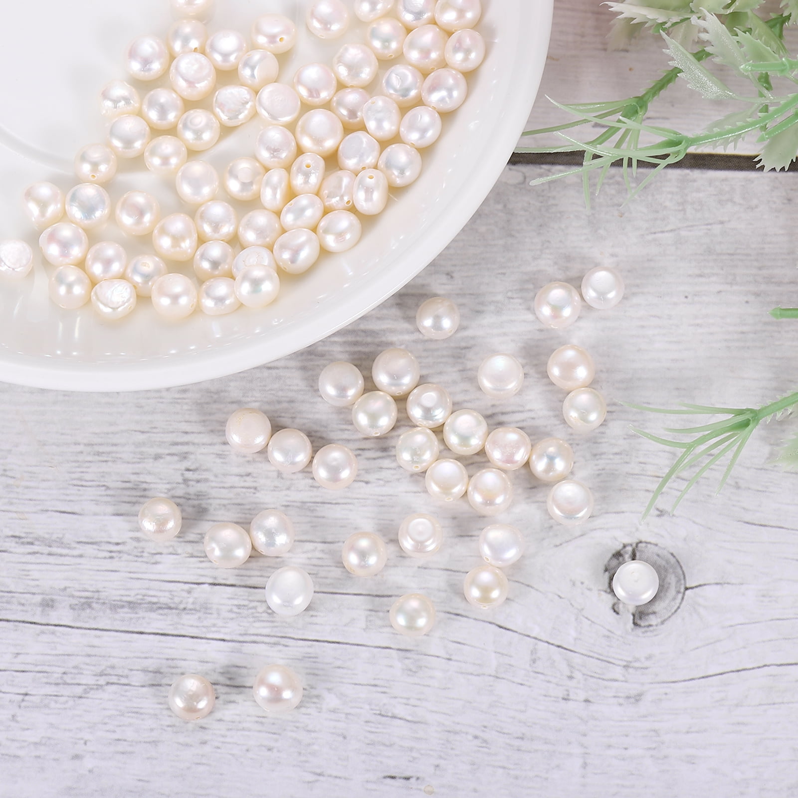 Uxcell 100 Pcs Natural Freshwater Pearl Beads, 8-9mm Irregular Loose Gemstone Pearls 0.8mm Side Hole for Leather Cord Beading Jewelry Making DIY Craft, White