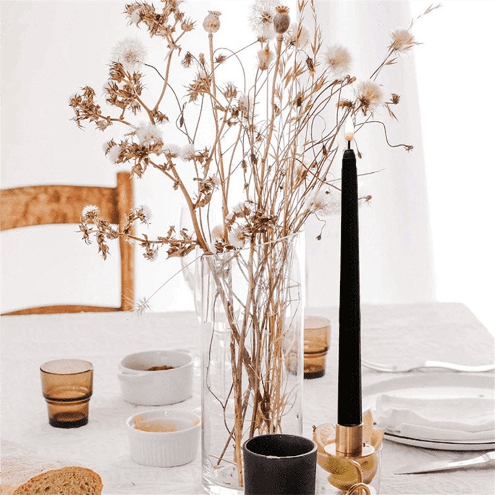 12Pcs Flameless Black Taper Candles Flickering with 10-Key Remote Timer, Operated LED Candlesticks Window Candles