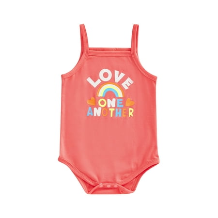 

Listenwind Infants Baby Girls Suspender Romper Letter Rainbow Heart Printed Sleeveless Spaghetti Straps Short Jumpsuit