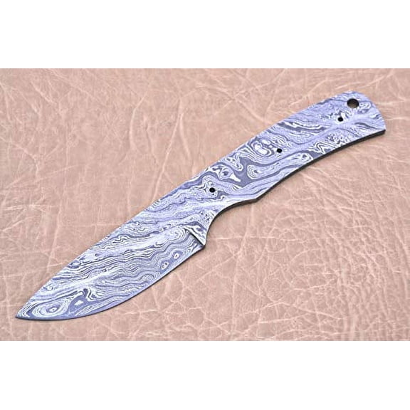Hand Forged Damascus Steel Blank Blade Skinning Knife, 6.25 inches Long with 3 Pin Hole & an Inserting Hole Space 3 inches Blade