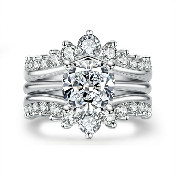 AnuClub Cushion Cut Moissanite Engagement Rings Bridal Set 4.52cttw(3CT Center Stone) D Color VVS1 925 Sterling Silver 3-in-1 Wedding Promise Ring for Women with Certificate
