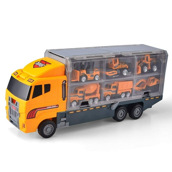 Toolbench Time! 11 in 1 Die-cast Construction Truck Vehicle Carrier - Yellow