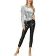 thumbnail image 2 of INSPIRAR CHIC Blusa de Mujer con Lentejuelas de Un Hombro, Manga Abullonada, para Fiesta de Cóctel, Brillante y Reluciente, Color Plateado, 2 of 5