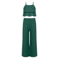 thumbnail image 2 of Doomiva 2 Piece Summer Outfit Toddler Girls Solid Sleeveless Ruffle Cami Tops with Elastic Waist Wide Leg Pants Set Green 110, 2 of 6