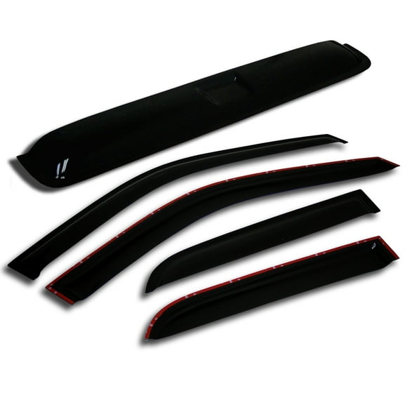 TuningPros WSVT2-164 Sunroof Moonroof Type 2 and Out-Side Mount Window Visor Deflector Rain Guard Dark Smoke 5-pc Set