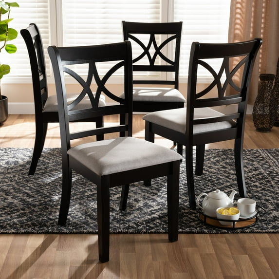 Skyline Decor Grey Fabric Upholstered and Espresso Brown Finished Wood 4-Piece Dining Chair Set