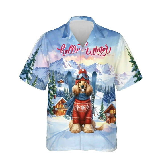 Hello Welcome Winter The Ski Afghan Hound Snowy Day Hawaiian Shirt Breathable Summer Unisex Merch Dog Lover - 13013