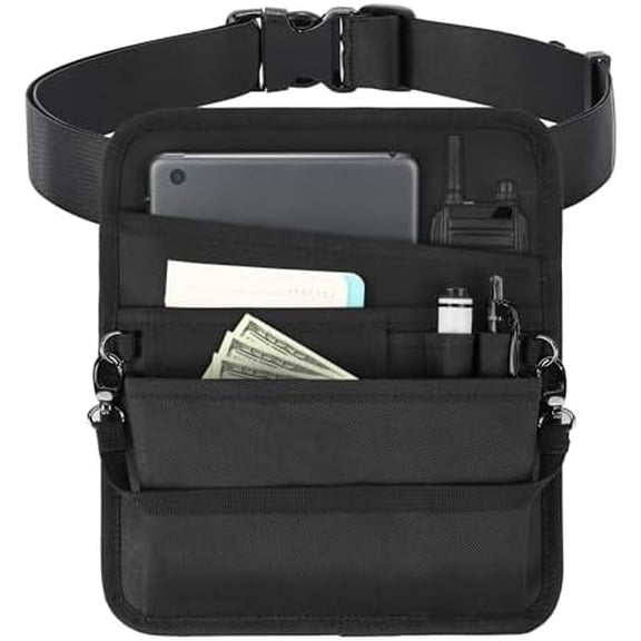 Server Apron Waist Pouch (Black): With Pockets, 5-in-1, Adjustable Belt, Utility Tool Belt for Restaurant/Hotel/Bar.