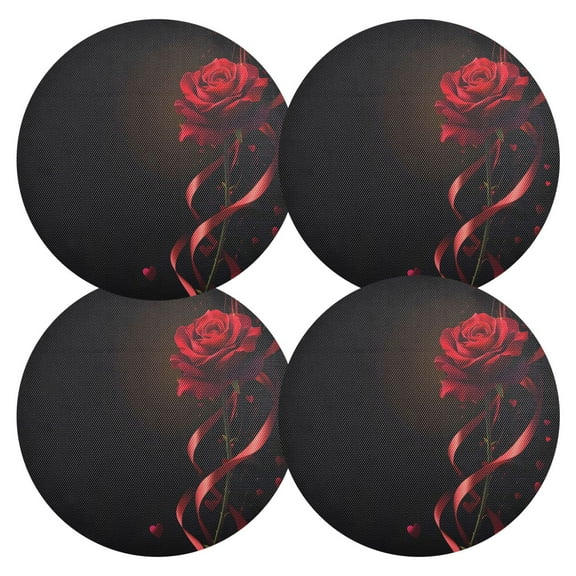 Ryvnso Rose Flower Round Plate Mats Dining Table Placemat Set of 4 for Holiday Decoration