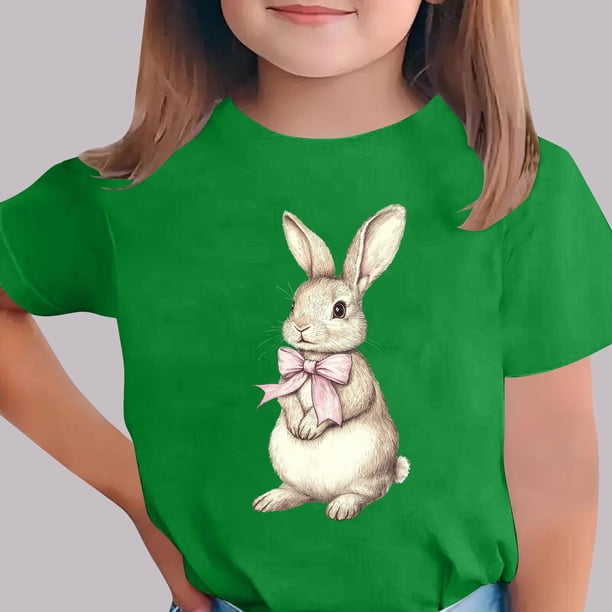 Blusas y camisas de manga corta con cuello redondo Camiseta estampada de manga corta de Pascua para niños Cuello redondo Manga corta Casual Versátil Para niñas Niños Top de poliéster