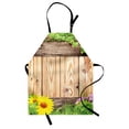thumbnail image 1 of Wooden Apron Fence Garden Yard Summer Spring Daisy Flowers Butterfly Grass Rustic Print, Unisex Kitchen Bib Apron with Adjustable Neck for Cooking Baking Gardening, Brown Green Yellow, by Ambesonne, 1 of 3