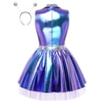 thumbnail image 4 of iiniim Women Alien Cosplay Lapel V Neck Sleeveless A-line Hem Tulle Layers Metallic Dress with Hair Hoop for Role-playing Theme Party Stage Dance Blue 3XL, 4 of 7