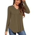 thumbnail image 7 of Fancyglim Plus Size Tunic Tops for Women Long Sleeve Henley Shirt V Neck Casual Pleated Blouse Green 3XL, 7 of 7