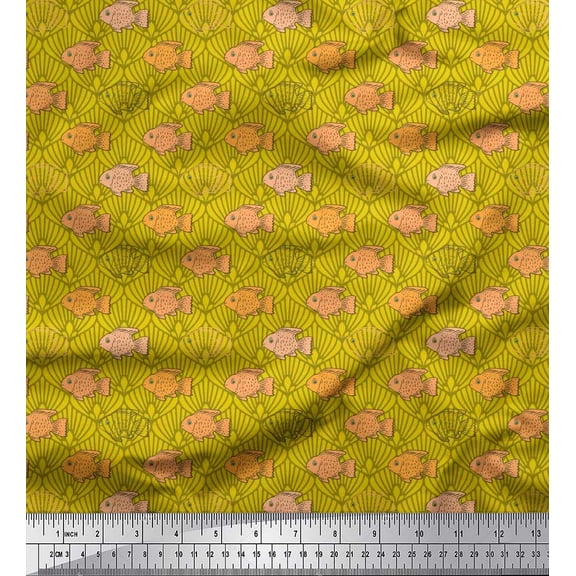 Soimoi Viscose Chiffon Fabric Fish & Shells Ocean Print Fabric by The Yard 42 Inch Wide