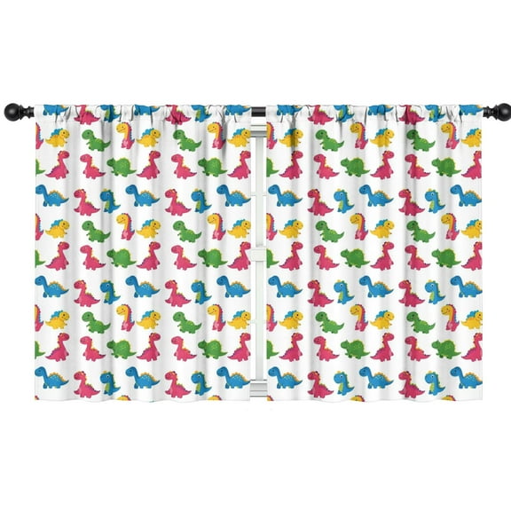 Blackout Kids Curtains,White Colorful Tiny Dinosaurs Pattern Childrens Insulated Curtains Set Of 2,Bedroom Essentials,Toddler Room Decor 42"x54"