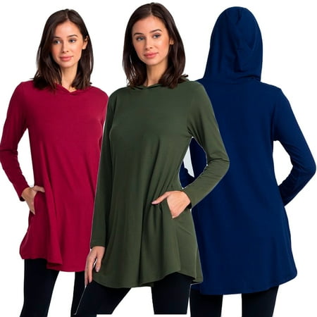 Lady's Hooded Long Sleeve Tunic Top with Two Pockets