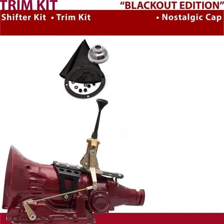 American Shifter 45RFE Shifter Kit 6 in. Trim Kit Black Dual Shift Cap Black Boot Ringed Knob for C7CA8