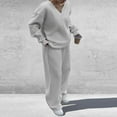 thumbnail image 7 of longantii 2 Piece Sets for Women Casual V Neck Sweatshirt Wide Leg Pants Lounge Sets Baggy Comfy Tracksuit Knit 2025 Fall Winter Matching Set Gray XXL, 7 of 7