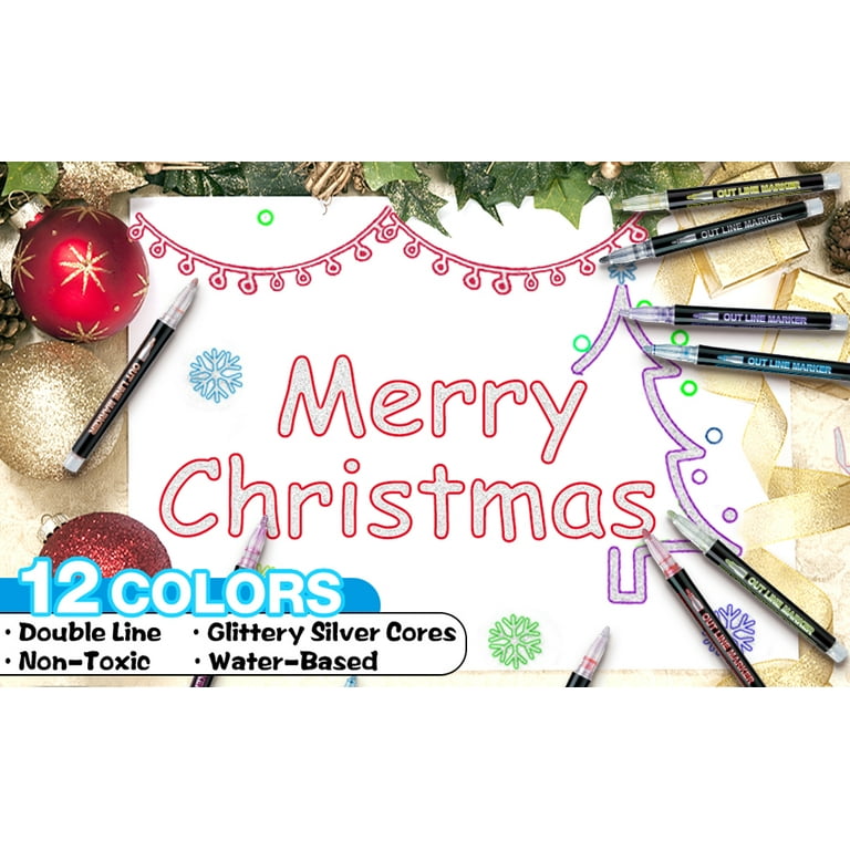  Shimmer Markers Double Line Outline: 20 Colors Metallic  Glitter Pen Set Super Squiggles Sparkle Kid Age 4 8 10 12 24 Christmas Gift  Cool Dazzles Dazzlers Self Sparkly Doodle Supplies