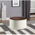 thumbnail image 4 of HomePop Large Modern Round Storage Ottoman with Wood Lift-Top Lid, Cream/Dark Walnut, 4 of 9