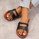 thumbnail image 5 of Zapatillas de Casa de las Mujeres Color Sólido Correa Nerviosa Contraste Footbed Diapositivas de Playa Planas, Zapatillas de Verano de las Mujeres para la Comodidad Interior Al Aire Libre, 5 of 9